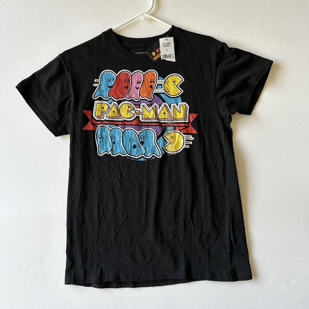 Pac Man Graphic Shirt Women Size M Short Sleeve Retro 80s Video Game Vintage NWT